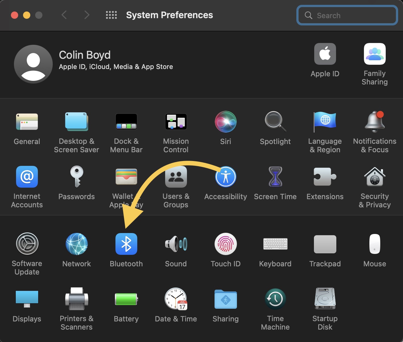 Bluetooth in System Preferences