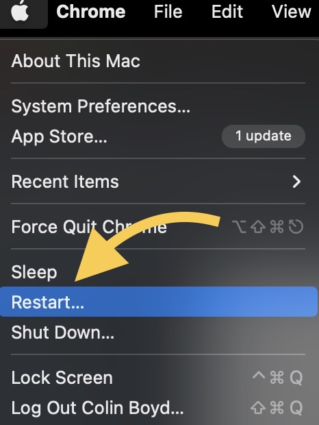 Click Restart in Apple Menu