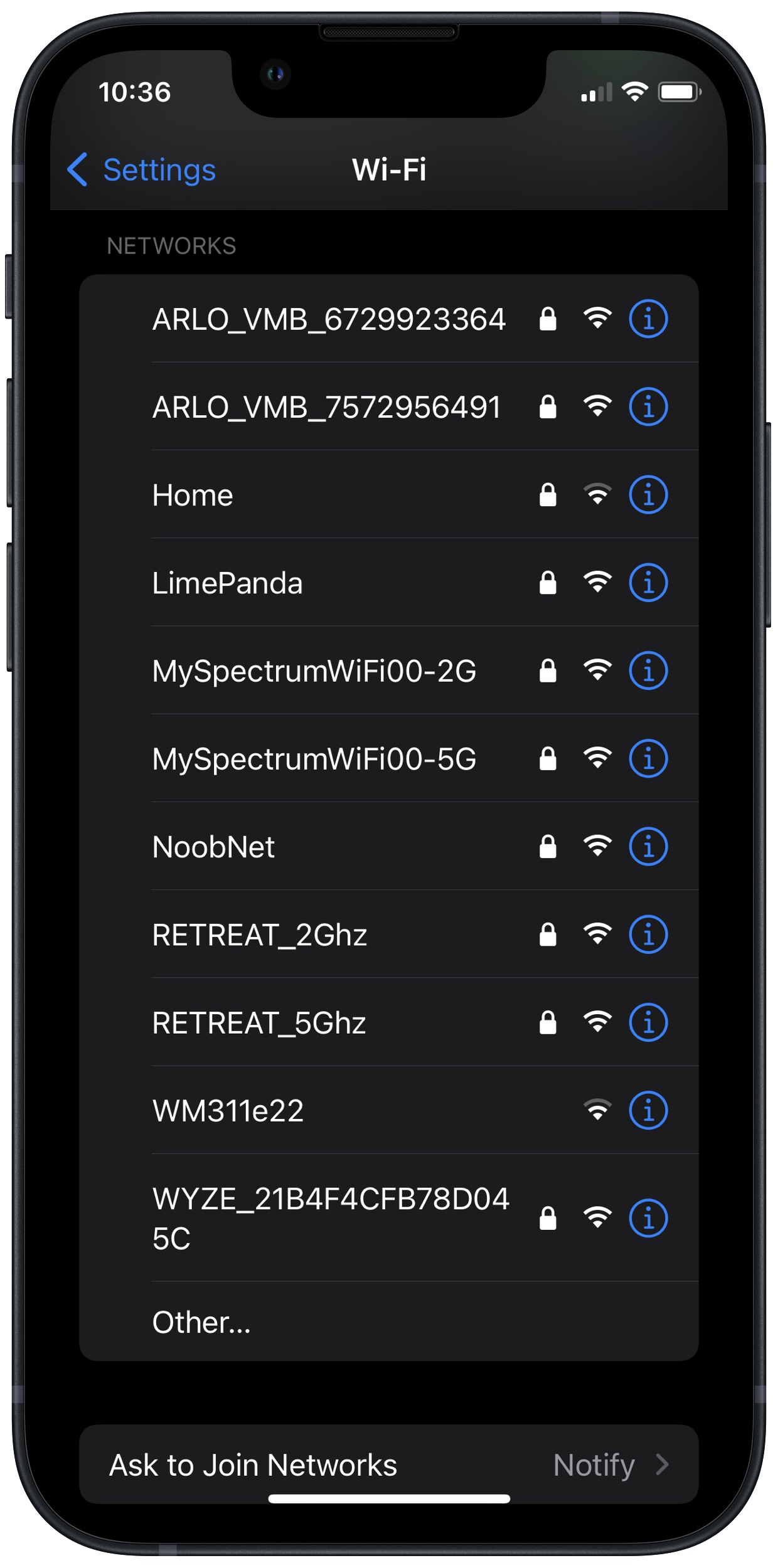 Select a New Wi-Fi Network