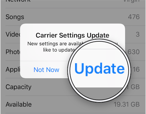 tap update to update carrier settings