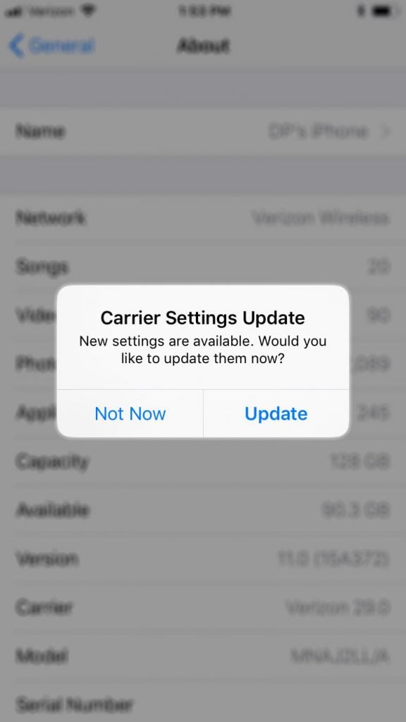Carrier Settings Update On iPhone