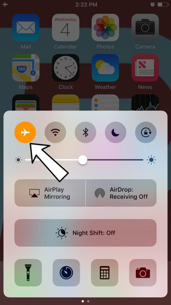 Airplane mode is on control center