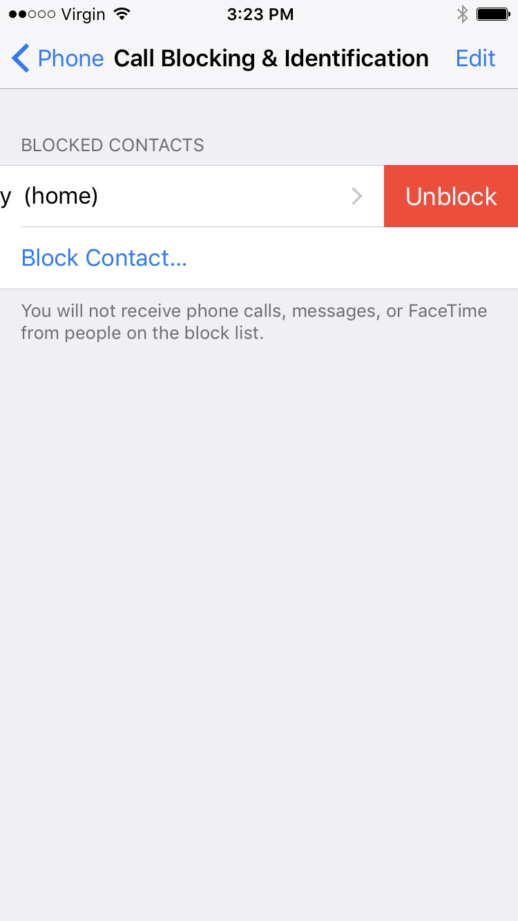 tap unblock to unblock number or contact