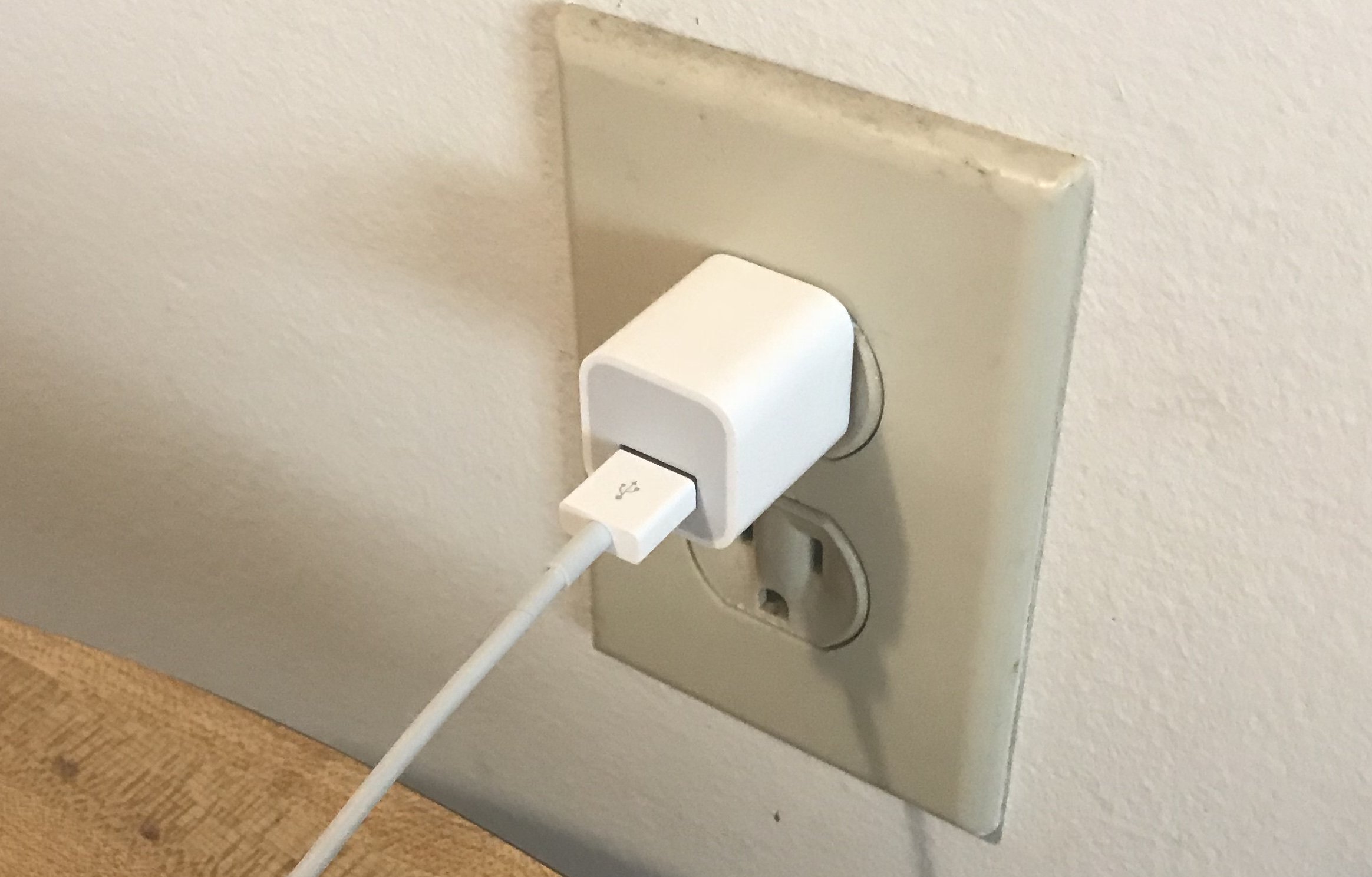 iPhone wall charger plugged in