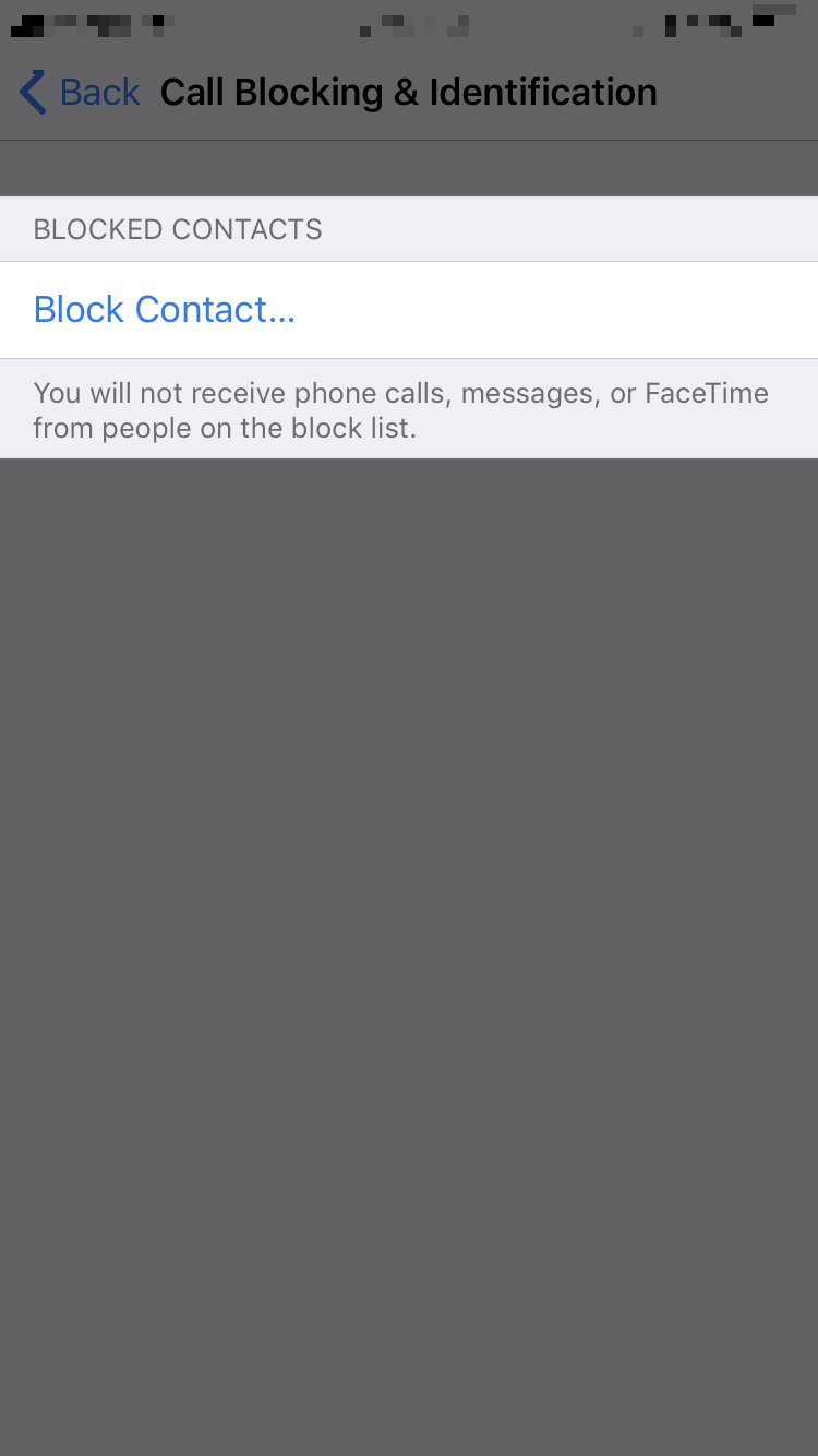 tap block a contact... iPhone settings app