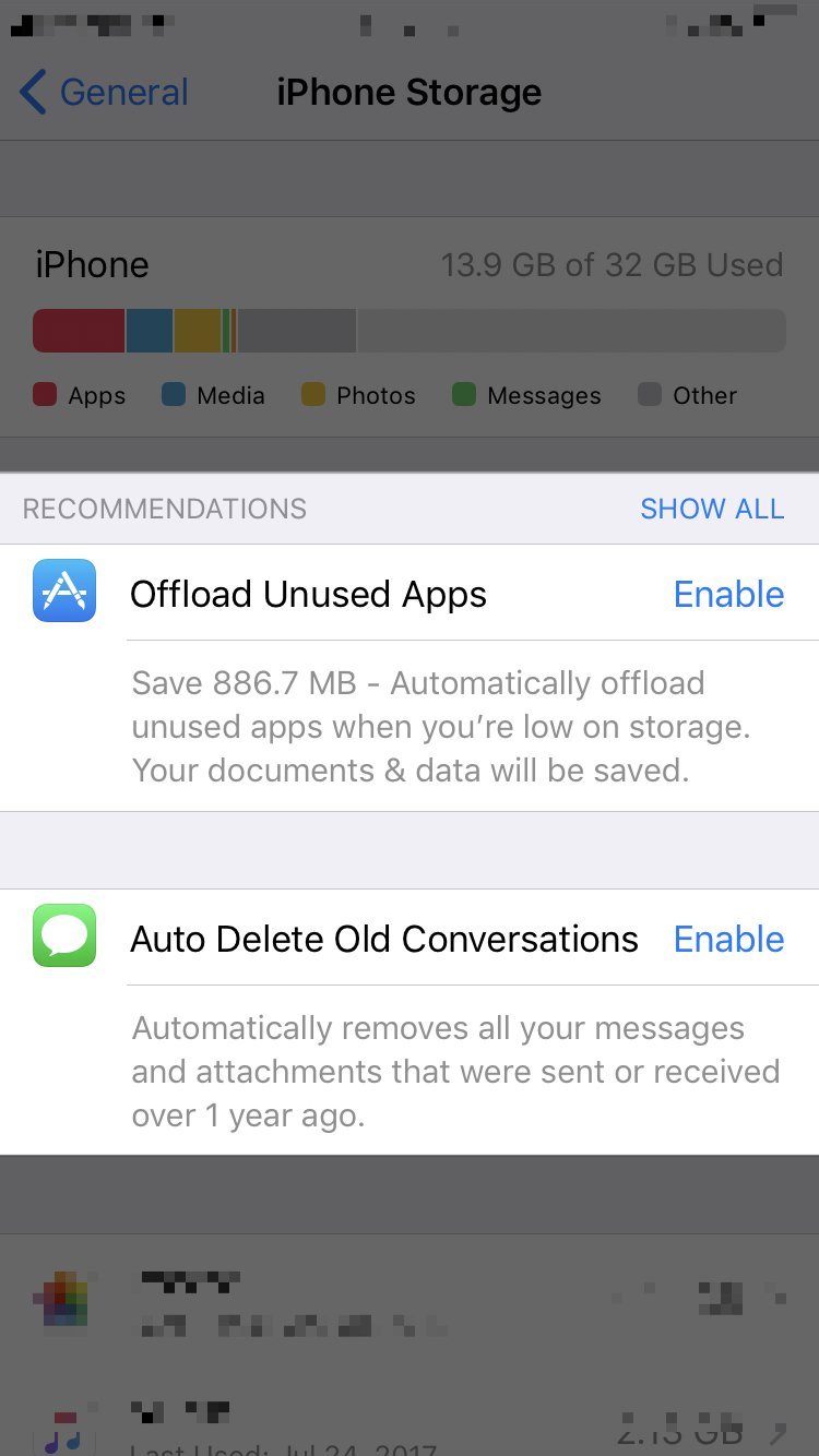 iPhone storage recommendations