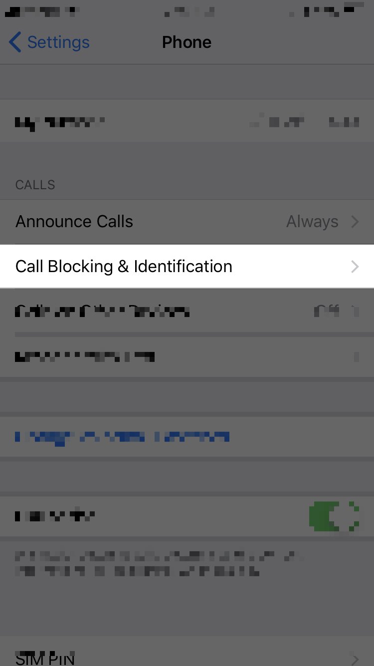 tap on calling blocking and id iPhone settings app