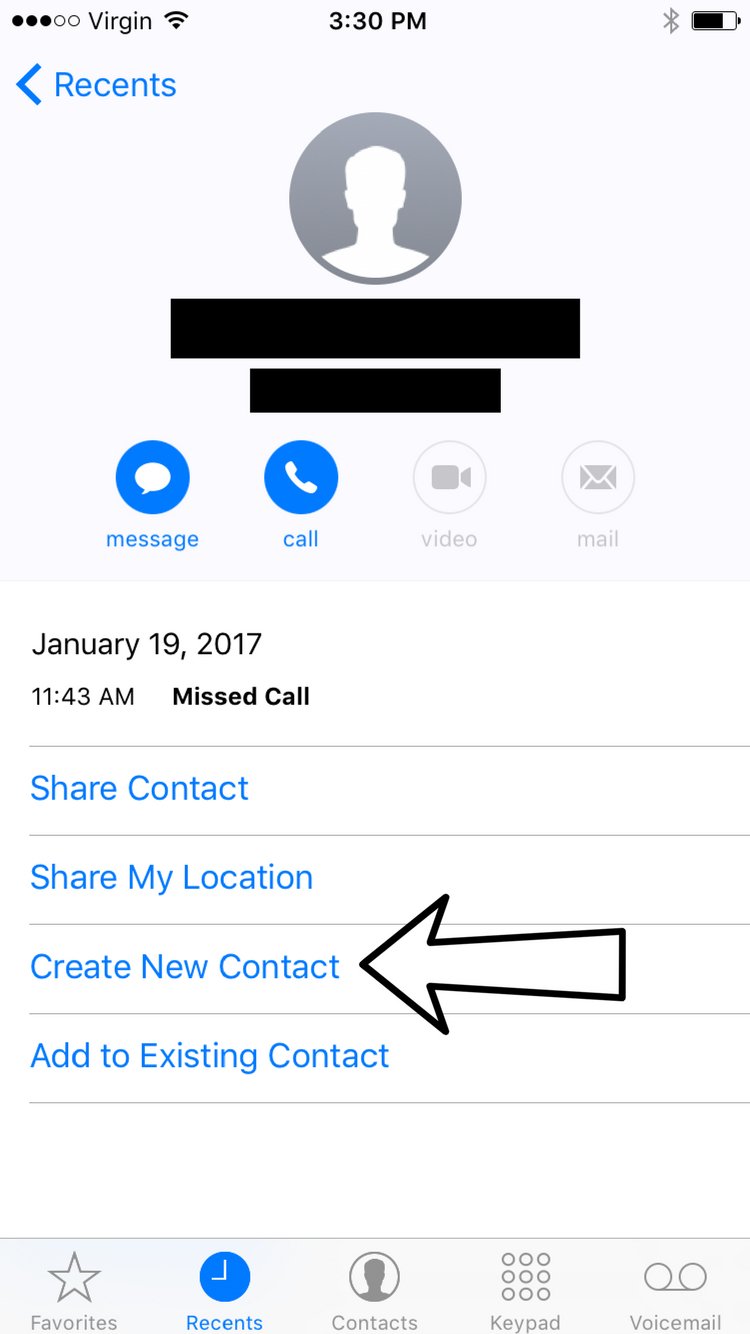 Tap Create New Contact Phone App