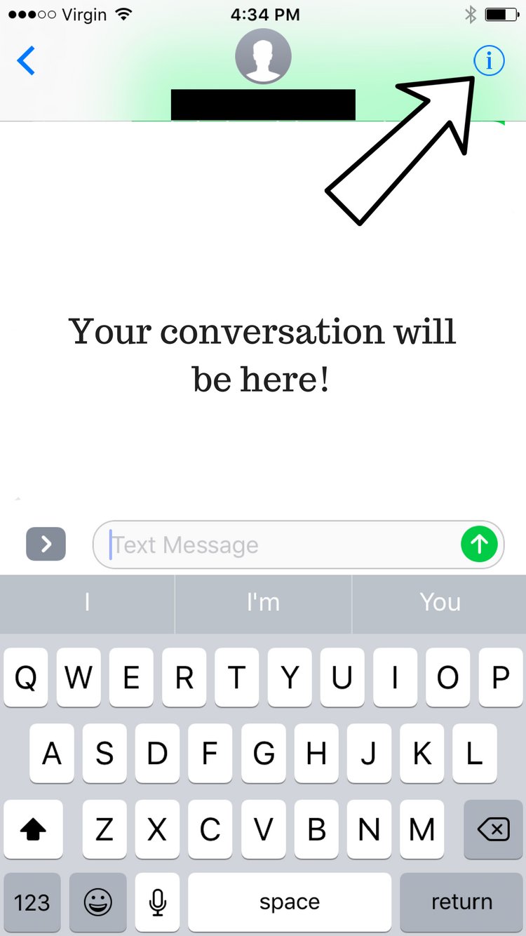Tap the blue i In a Messages conversation