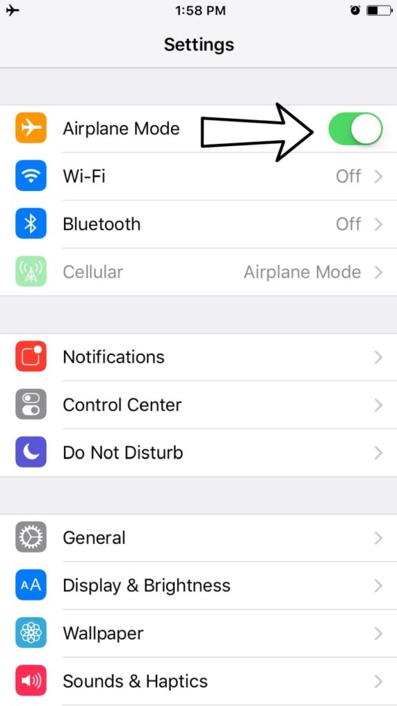 airplane mode is on settings app