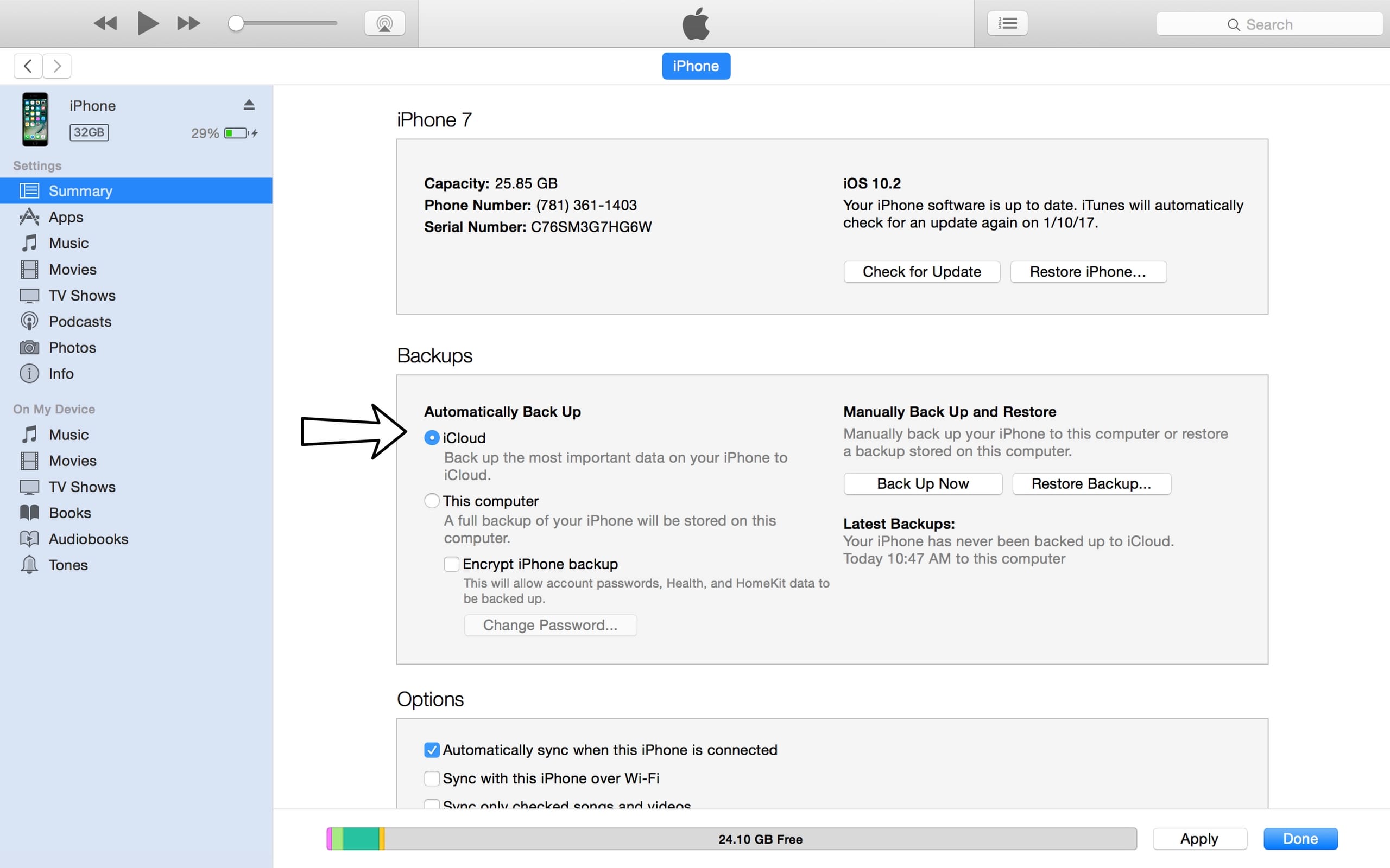 iTunes backup to iCloud