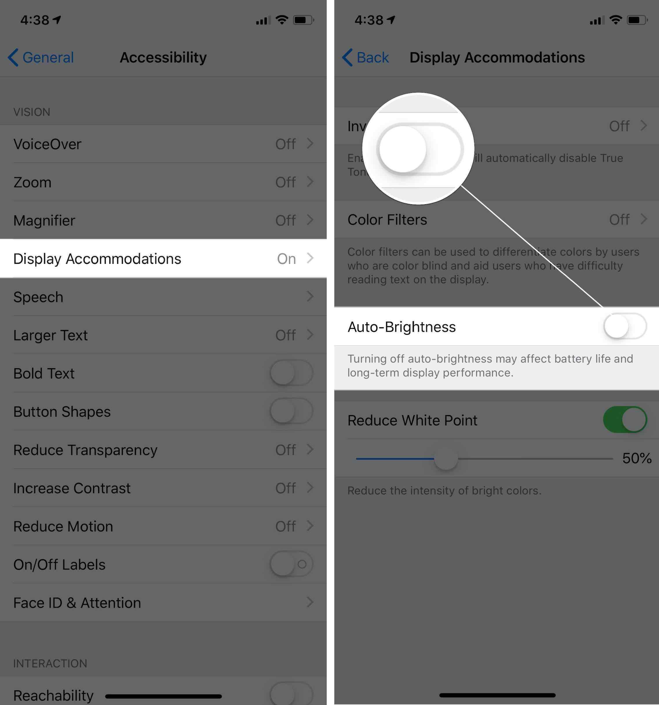 display accommodations turn off autobrightness