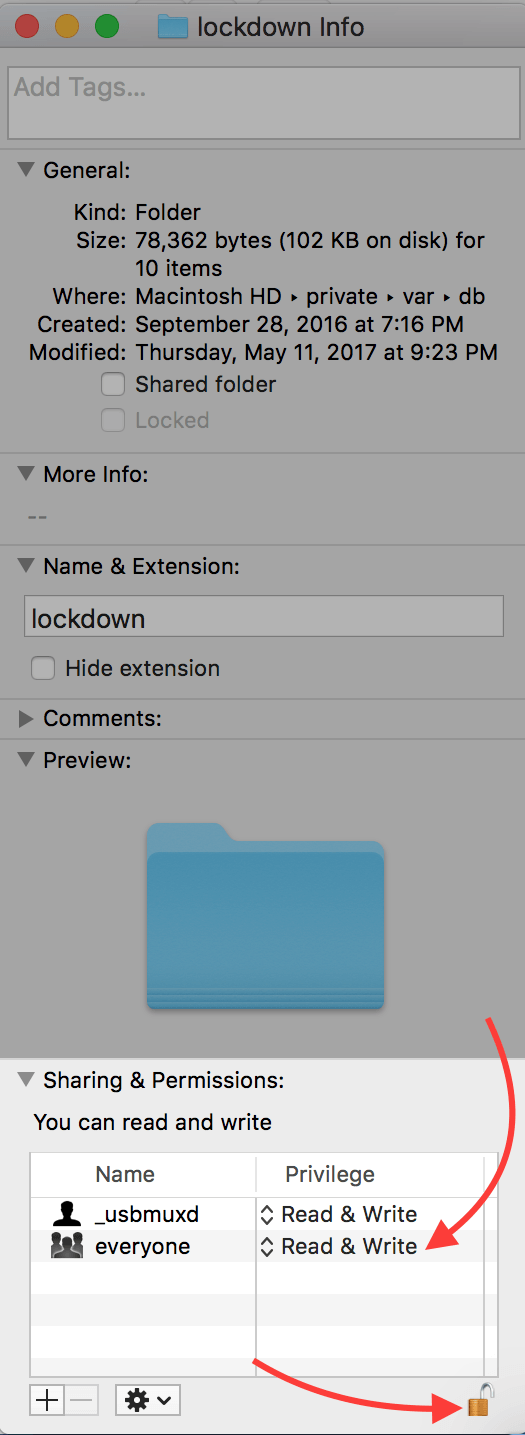 give admin access to lockdown folder