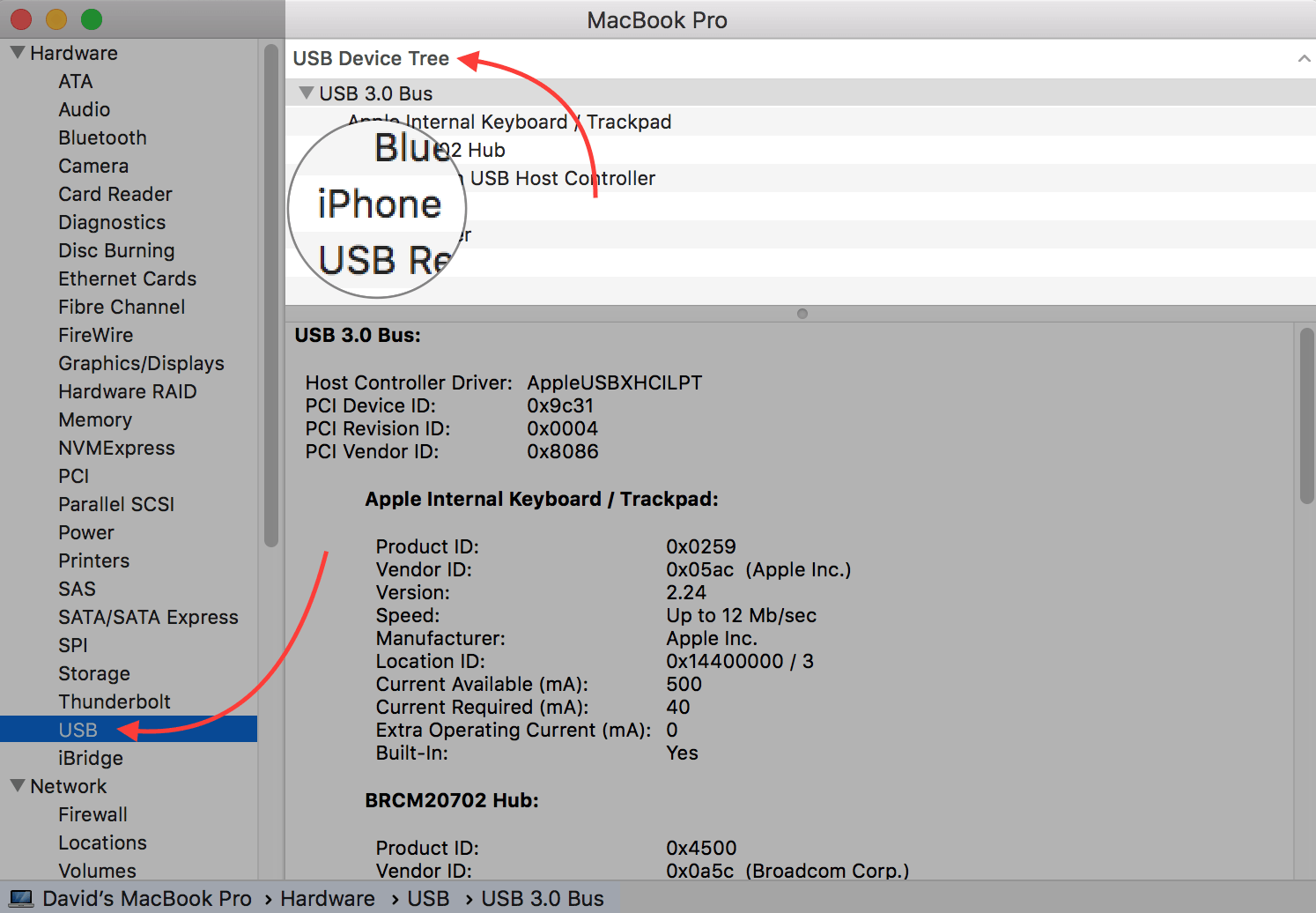 iphone under usb device tree