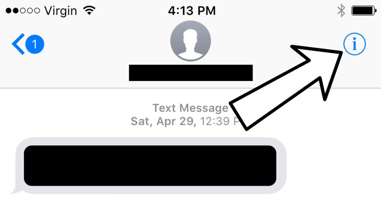 tap blue i in messages app block number
