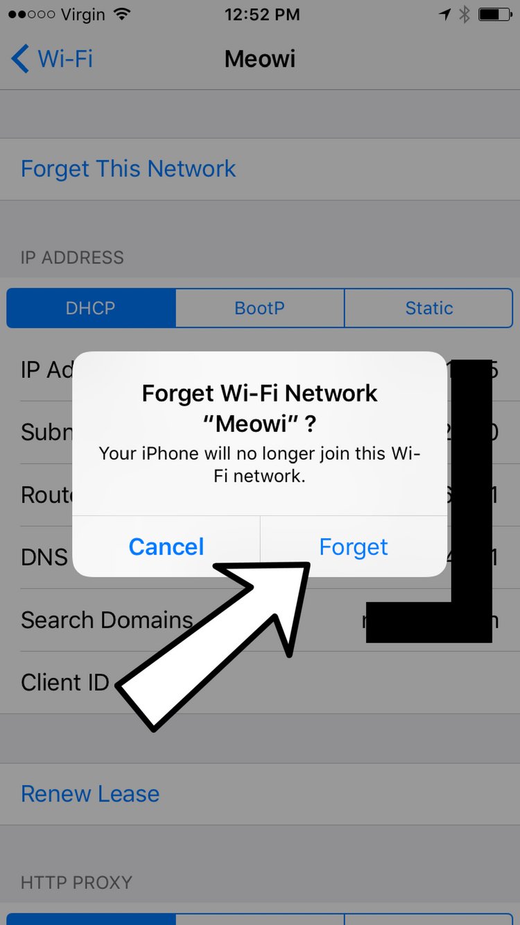 tap forget Wi-Fi network