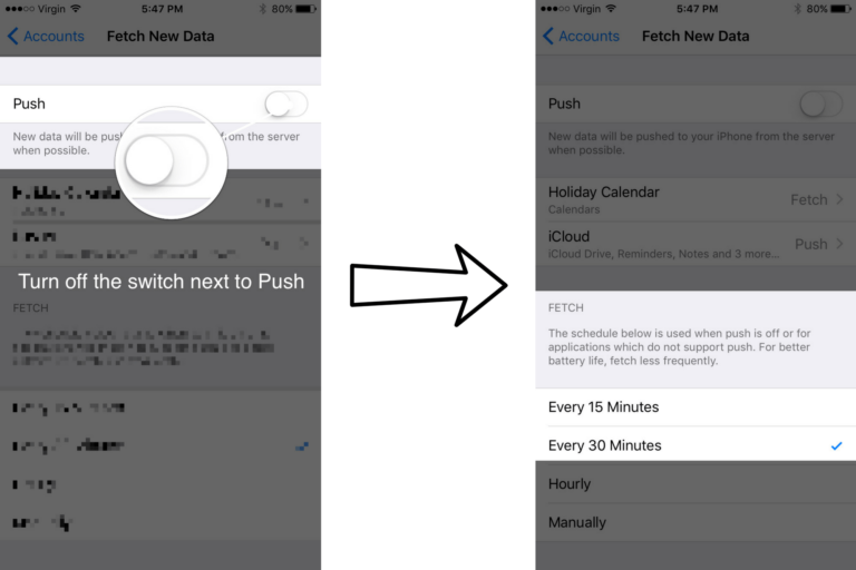 Change Mail From Push To Fetch UpPhone