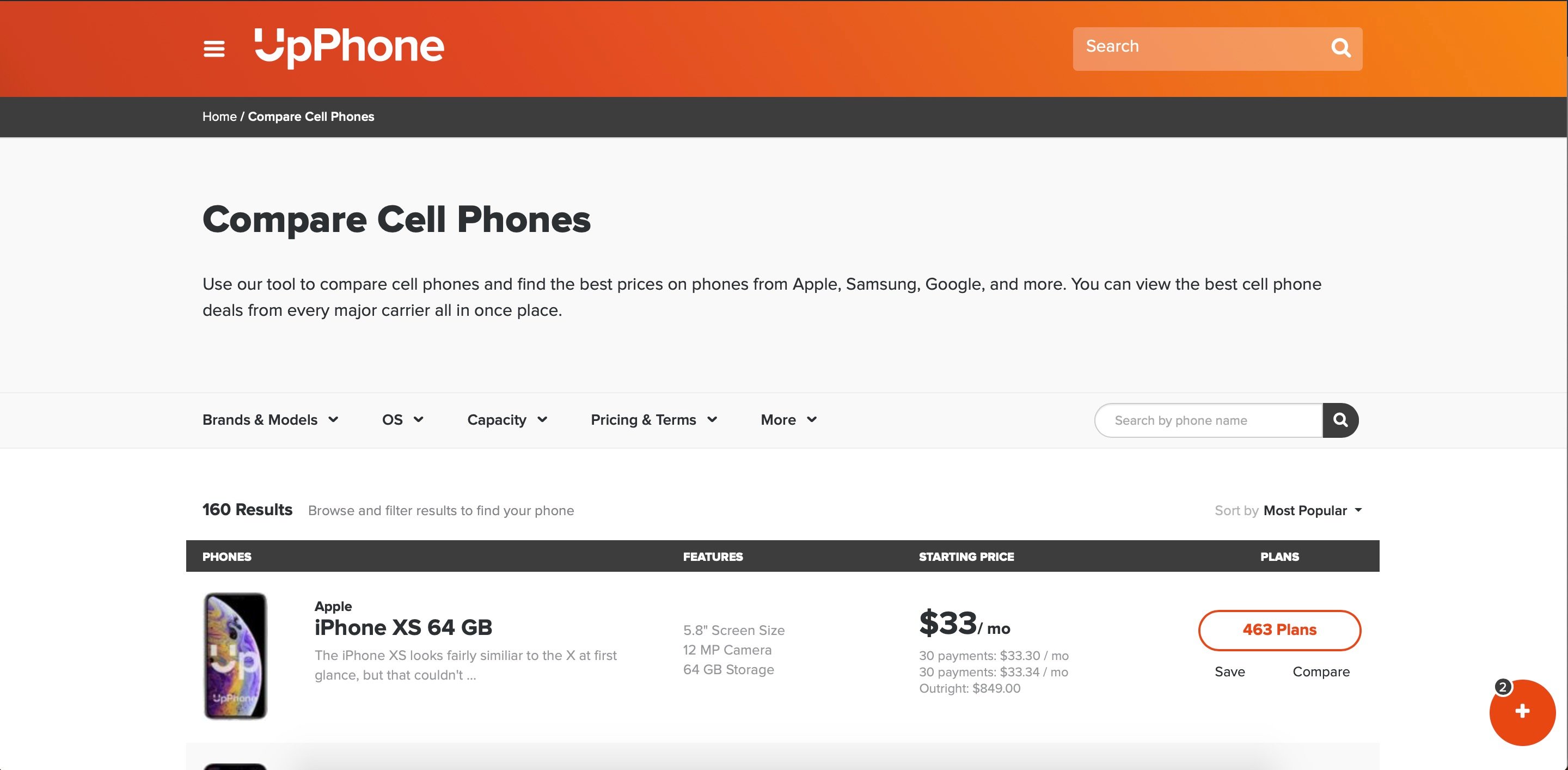 upphone compare cell phones tool