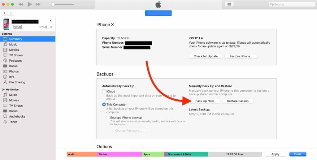 iphone back up now to itunes