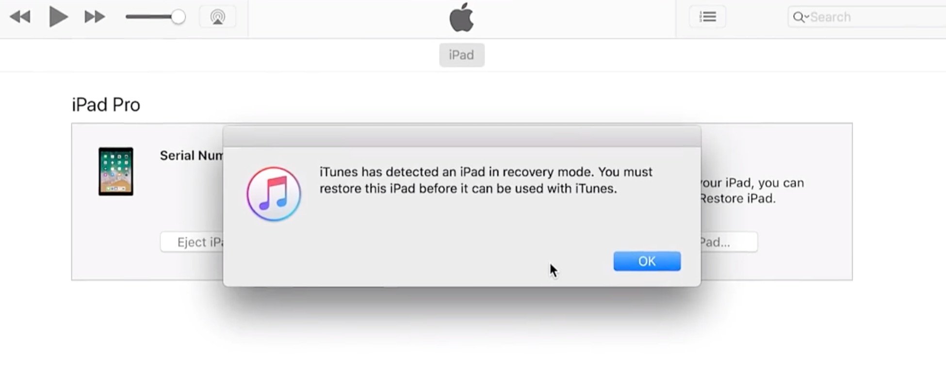 itunes has detected an ipad