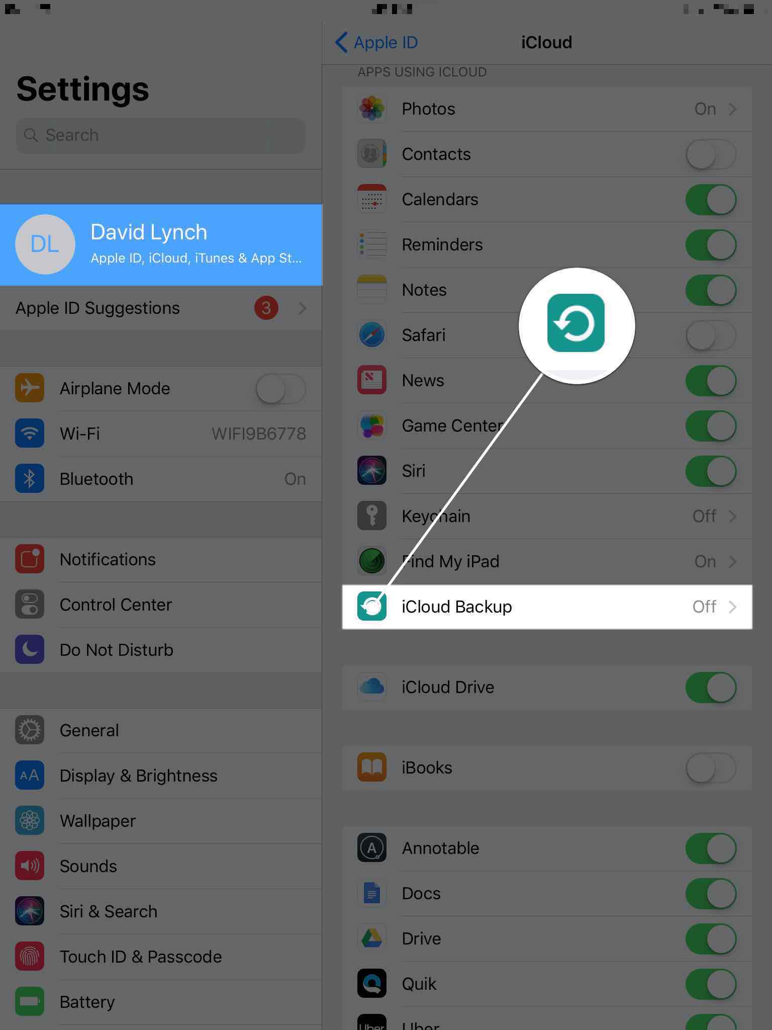 tap icloud backup