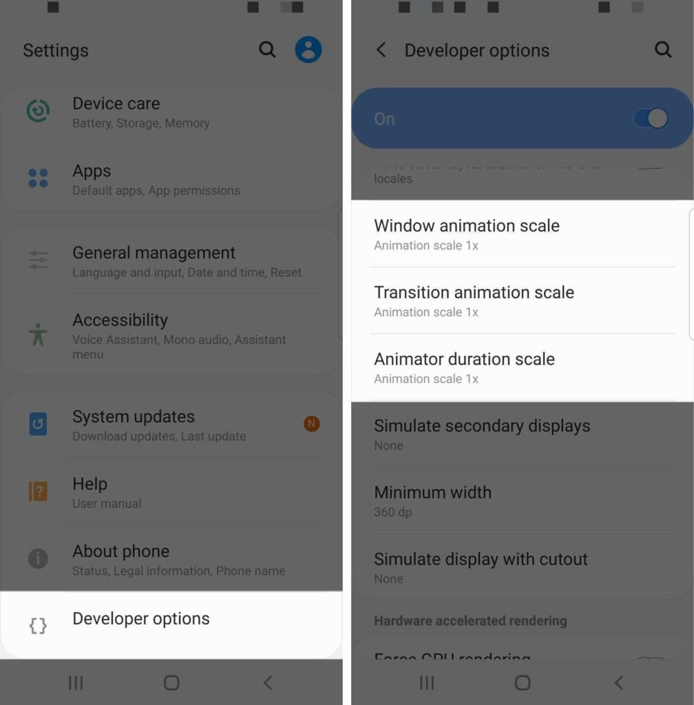 adjust animation scales on samsung galaxy