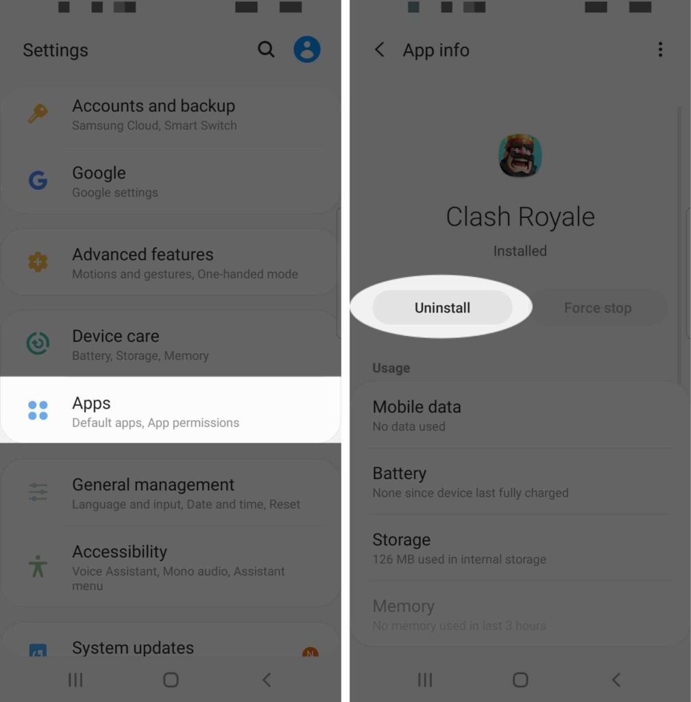 uninstall app samsung galaxy