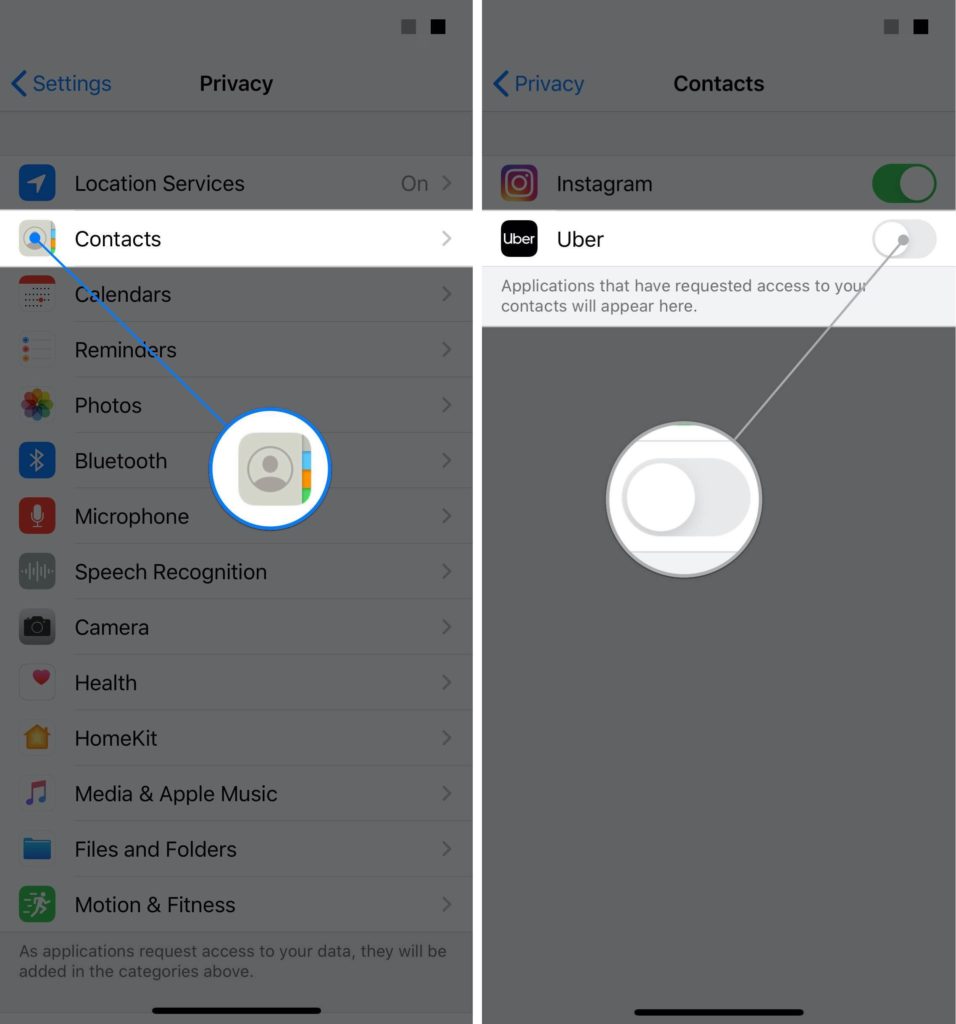 deny contacts access to apps