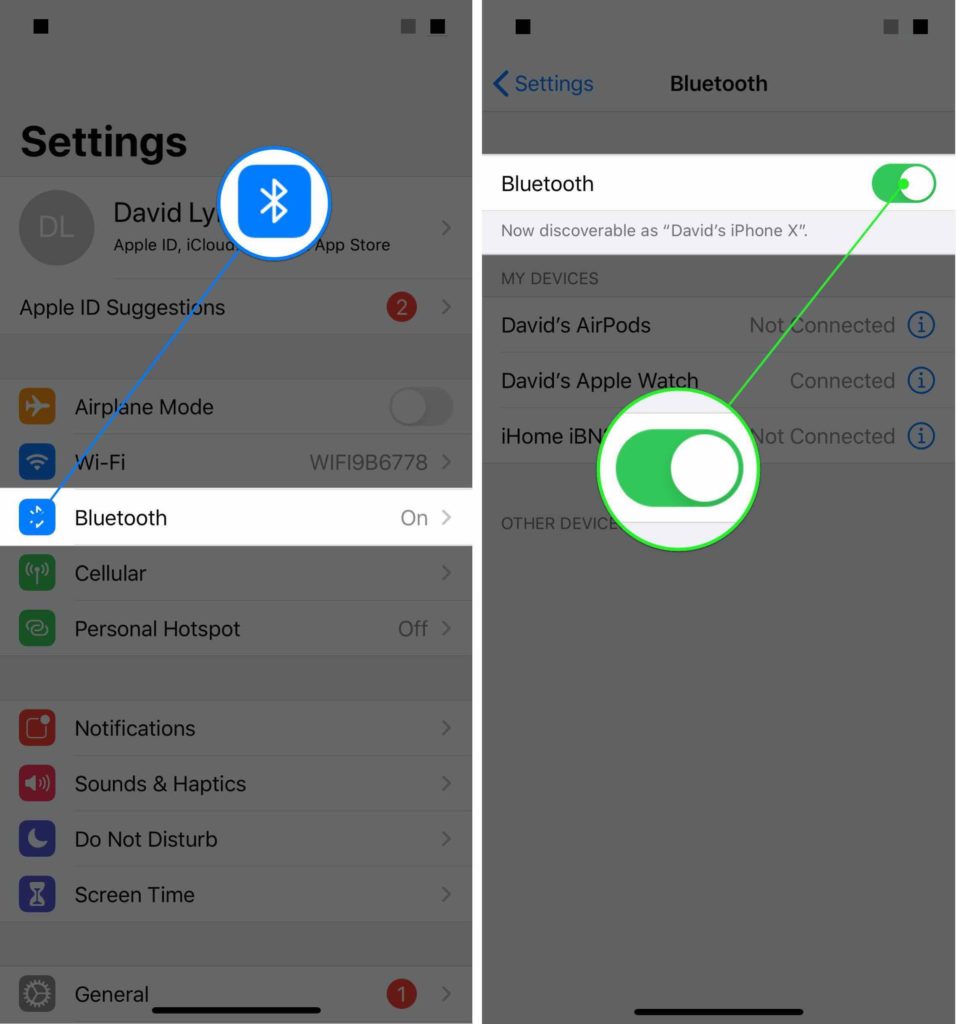 turn on bluetooth ios 13