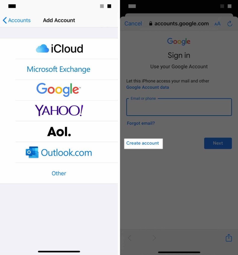 create gmail account on iphone