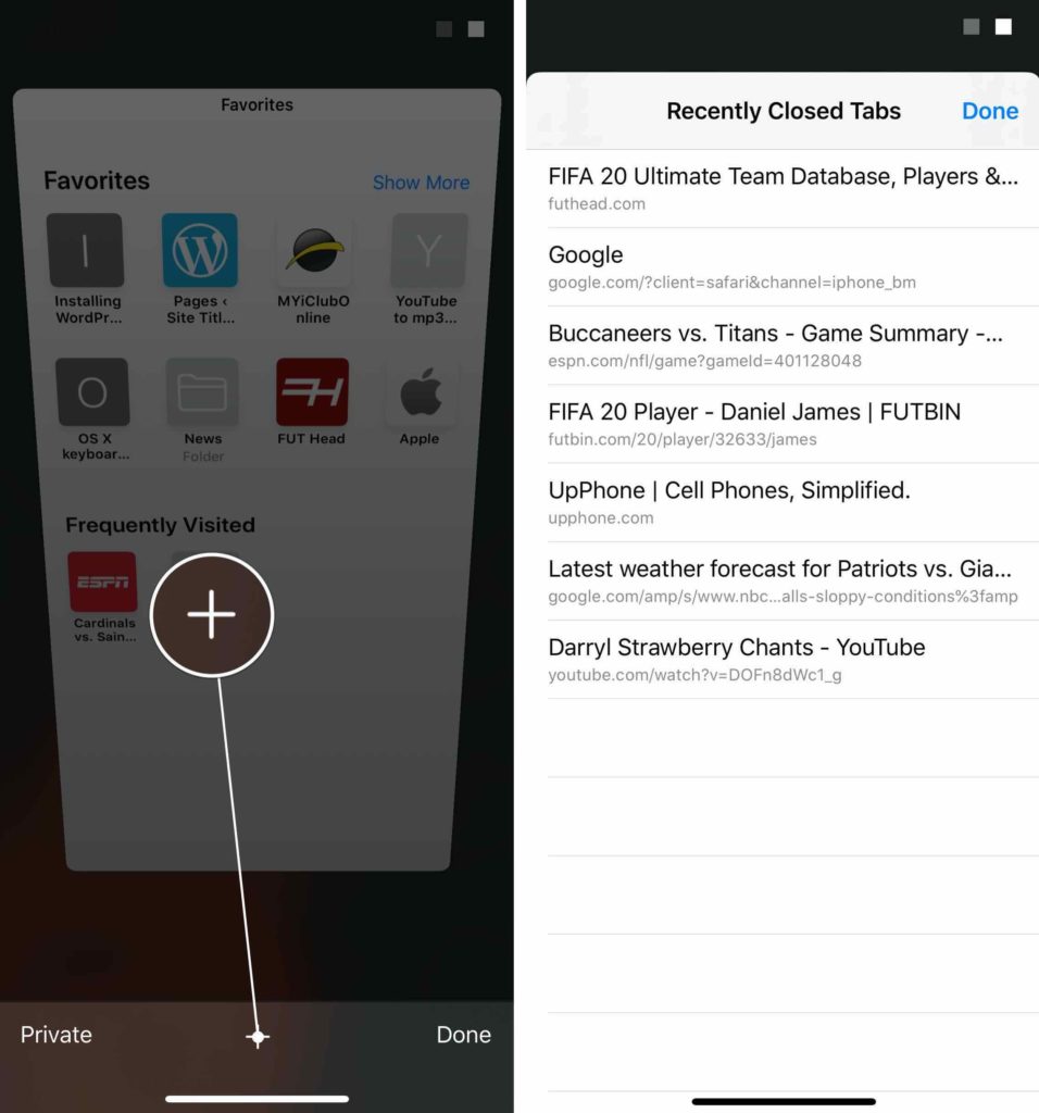 open recently closed tabs on iphone