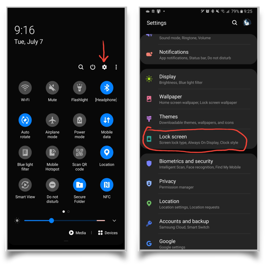 A pair of screenshots how to get to your lock screen settings. 