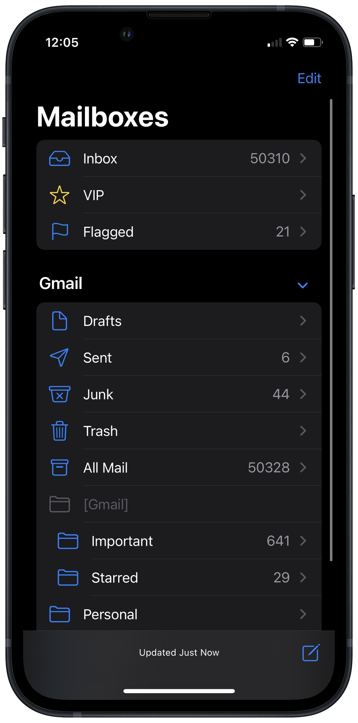 Mail app open