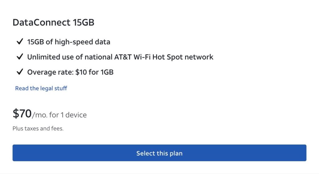 att 15 GB DataConnect ipad data plan