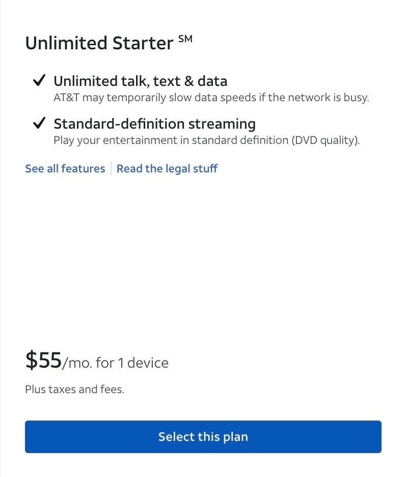 att unlimited starter plan