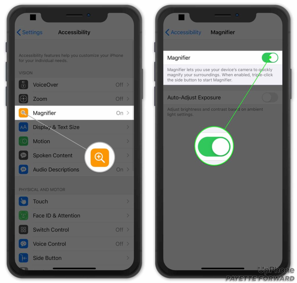 turn on iphone magnifier