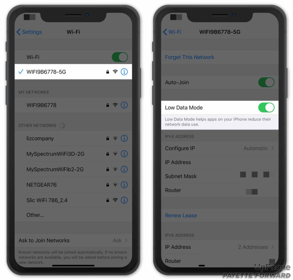 turn on low data mode for wifi on iphone