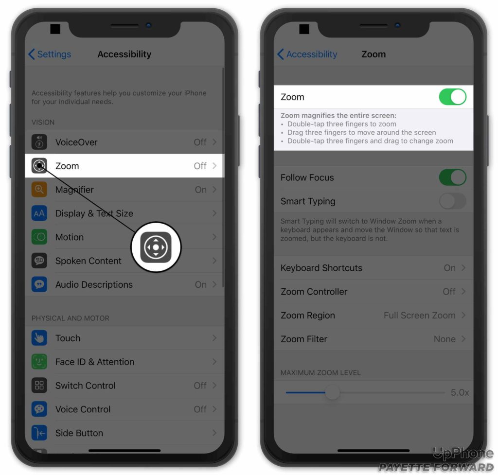 turn on zoom on iphone