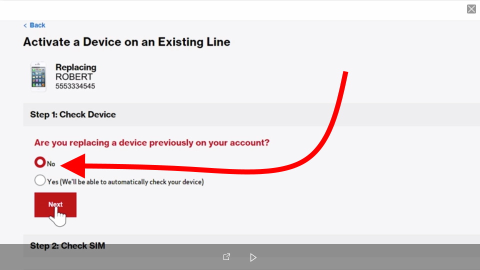 Are You Replacing A Device Previously Used On Your Account Verizon No