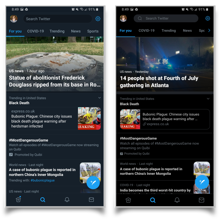 A pair of screenshots showing how similar the Twitter app and its web app version are. 