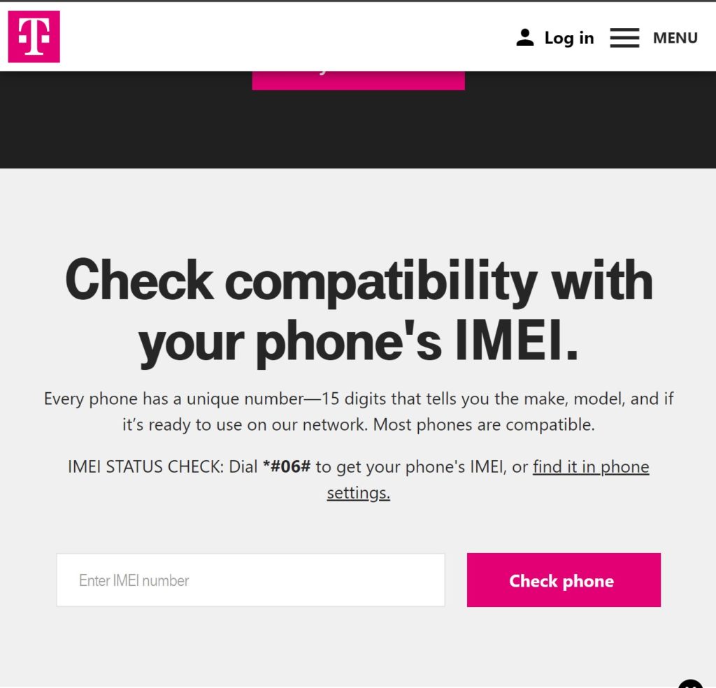 T-Mobile cell phone compatibility form.