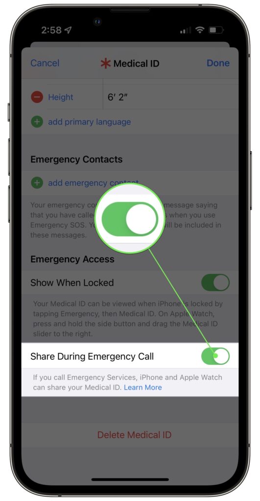 share medical id during emergency call