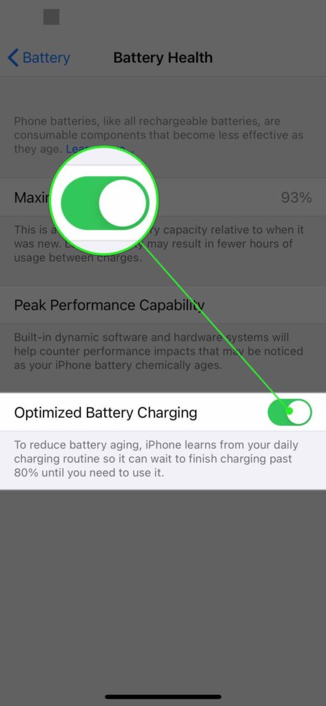 turn on optimized battery charging
