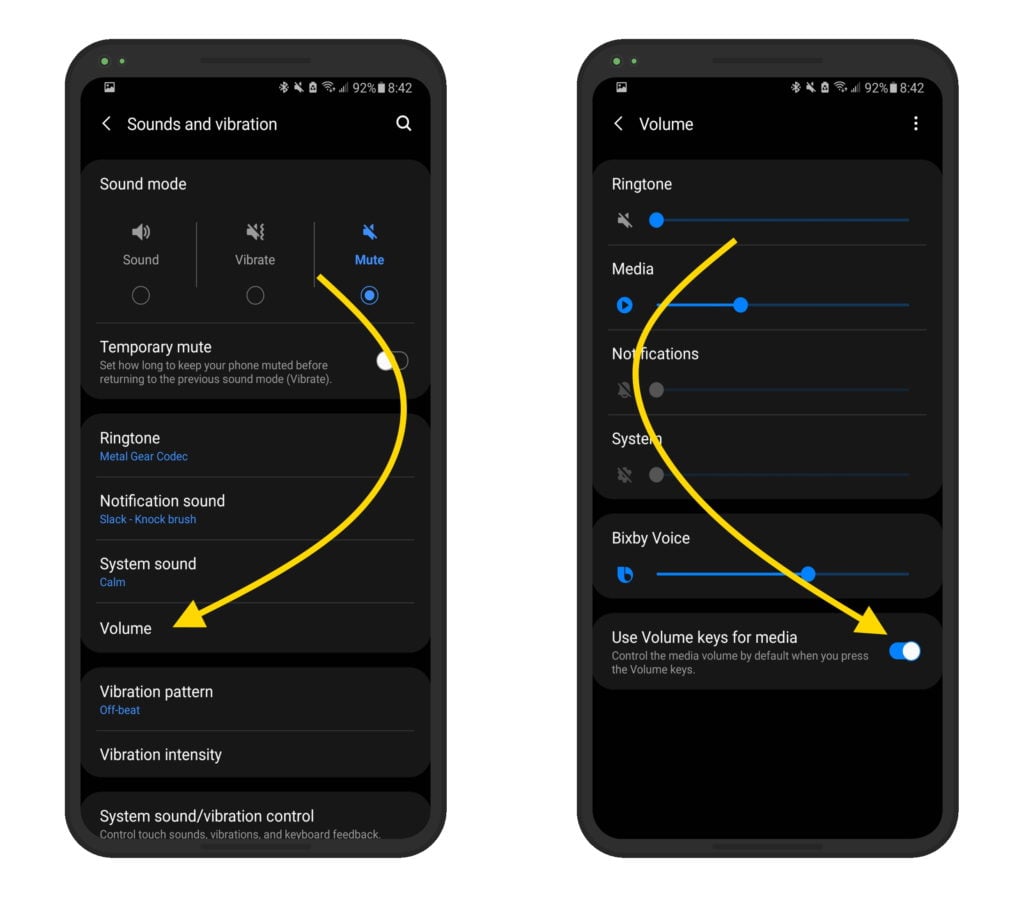 Use Volume keys for media Samsung