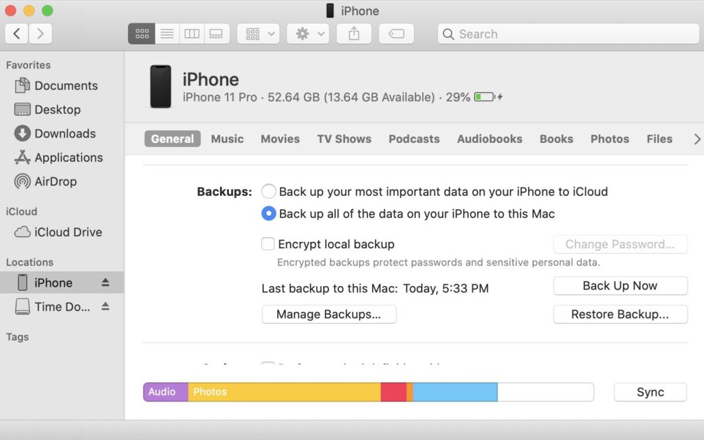 backup iphone using finder