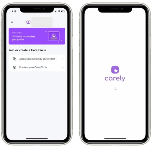 Carely interface on iPhone