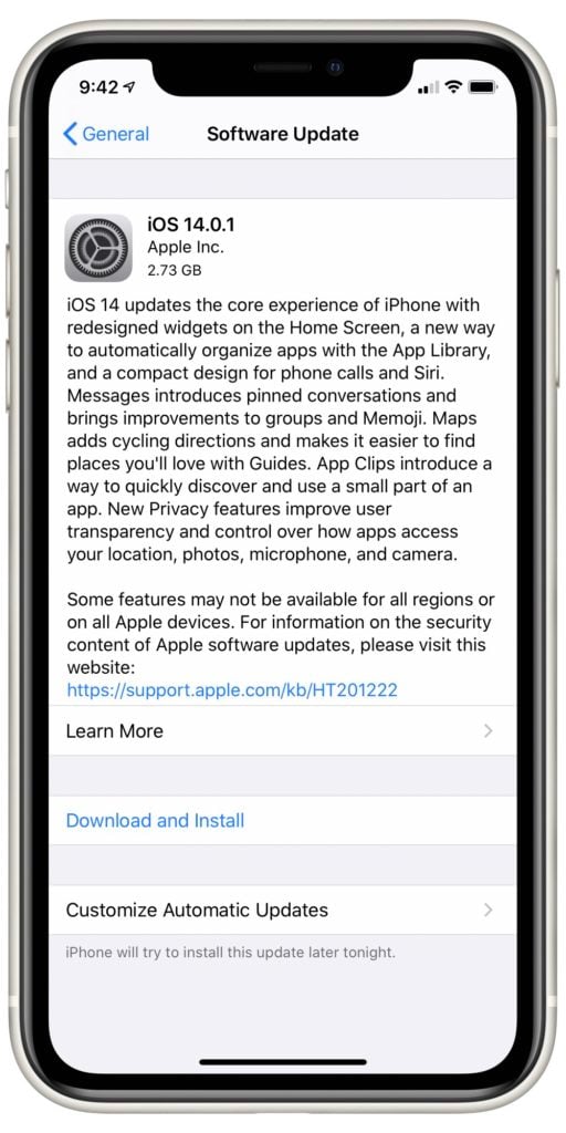 iOS 14 update available