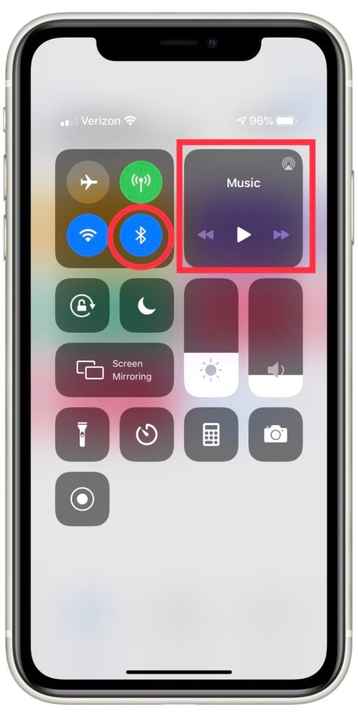 Bluetooth and AirPlay in Control Center