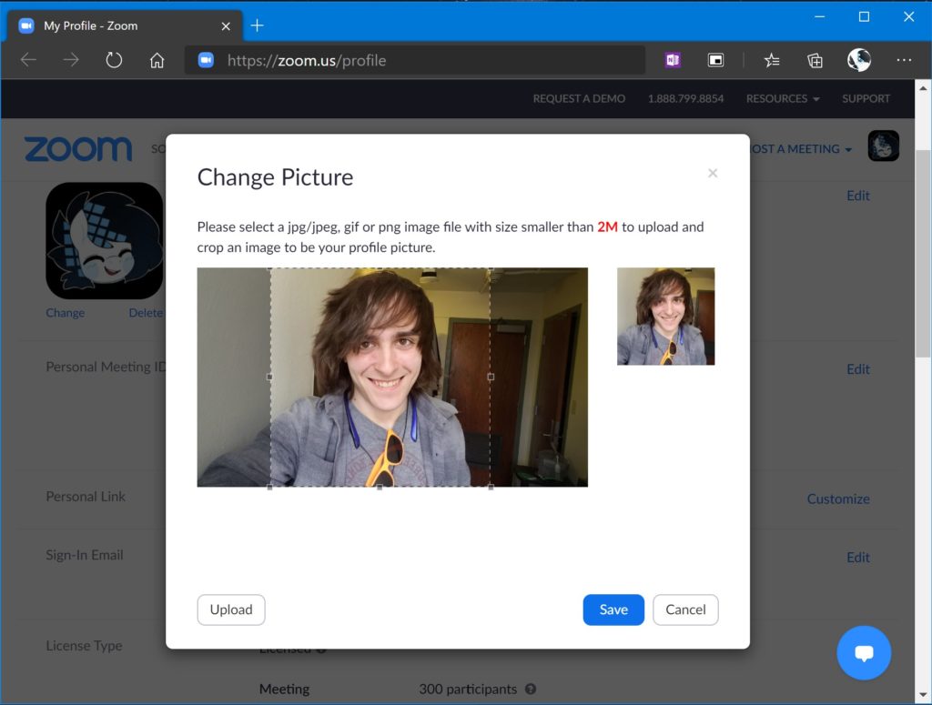 How to crop a Zoom profile picture