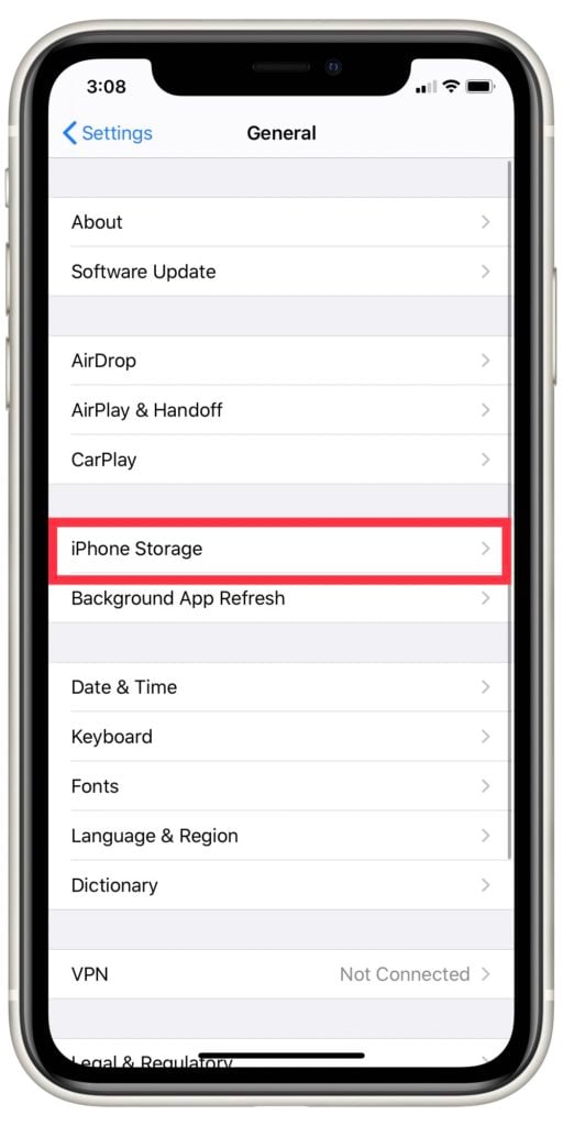 settings > general > iPhone storage